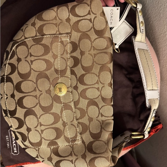 NWT Vintage Coach Brown and Cream Signature Shoulder Bag - Picture 3 of 3